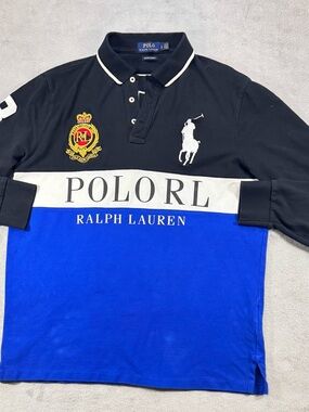 Y2K Polo Ralph Lauren Rugby Long Sleeve Shirt Men’s L. Big Pony Crest Blue.
